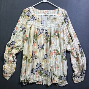 Sonoma Long Sleeve Cottage Core Floral Top Size 3X Boho Peasant Cream Romantic